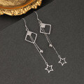 wholesale S925 silver geometric square star bead tassel earrings for women, SHEIN new accessory-0-3
