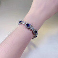 wholesale Sterling Silver New 6*8mm Simulated Sapphire Oval Royal Blue Bracelet for Women Fashion Versatile-0-3