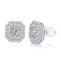 wholesale 925 Sterling Silver Fashionable Square Full Moissanite Stud Earrings, Cross-Border Light Luxury, Best-Selling in Europe and America, High-End Women's Earrings-0-1