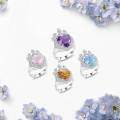 wholesale S925 sterling silver small design inlaid with natural gemstone crystal ring as a gift for girls, crown heart ring-0-0