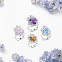 wholesale S925 sterling silver small design inlaid with natural gemstone crystal ring as a gift for girls, crown heart ring-Crown Heart Natural Rose Quartz Ring US Size 9