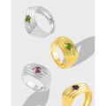 wholesale S925 Sterling Silver Niche Ins Style Multi-Layer Textured Pleated Inlaid Glass Stone Open Adjustable Ring for Women-0-1