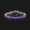 wholesale S925 Sterling Silver Romantic Flattering Purple 3/4/5mm Tennis Chain with Natural Amethyst Bracelet-0-3