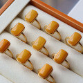 wholesale S925 Silver Natural Antique Beeswax Square Ring Openable Band Mustard Yellow Antique Beeswax Large Statement Ring-0-1