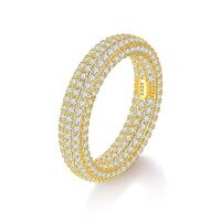wholesale 925 Sterling Silver Cross-Border Micro-Paved Full Moissanite Hip Hop Hiphop Ring-Yellow Gold Zirconia  US Size 5