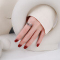 wholesale S925 Sterling Silver Fashion Minimalist Distressed Cross Irregular Twisted White Stripe Statement Adjustable Ring-0-3