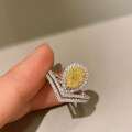 wholesale S925 Silver New 6*9 Teardrop Ring with High Carbon Diamond Powder and Yellow Diamond for Women,Ins Style-0-1