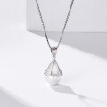 wholesale S925 Sterling Silver Fashion-Forward Minimalist Pearl Choker Necklace with Crystal-Accented Shell Pearl Pendant for Women (Wholesale)-0-2