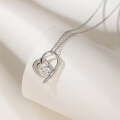 wholesale S925 Sterling Silver with Zircon Heart-Shaped Pendant, Minimalist Design Women's Choker Necklace-0-1