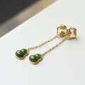 wholesale S925 Silver Alloy Wholesale Natural Hetian Jade Jadeite Gourd Earrings with Chain Ear Accessories in New Chinese Style-0-1