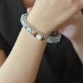 wholesale Sterling Silver with Certificate, Enamel Filigree Antique Auspicious Clouds Inlaid White Jade Ethnic Style Adjustable Bangle Bracelet-0-2