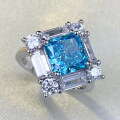 wholesale S925 Silver New 8*8mm Sea Blue Ice-Cut High-Carbon Diamond Trendy Square Ring for Women-0-1