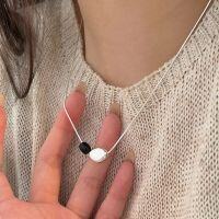 wholesale S925 Sterling Silver Black Agate Pea Necklace for Women, New Release, Niche Design, Premium Choker-Pure silver (40+5CM)