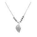 wholesale Sterling Silver S999 Maker's Ins Style Leaf Full Diamond "One Leaf for Sudden Wealth" Necklace Minimalist Niche High-End Design Sense Collarbone Chain-0-4
