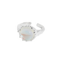 wholesale S925 silver minimalist micro-set synthetic moonstone textured open adjustable ring, Korean version ins niche design-Silver [No. 11/Adjustable] Opening adjustable