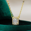 14K Gold Plated 925 Silver Emerald Cut 1ct Emerald Pendant Necklace with Moissanite-0-4