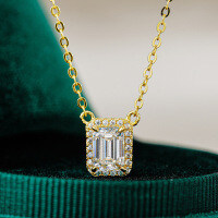 14K Gold Plated 925 Silver Emerald Cut 1ct Emerald Pendant Necklace with Moissanite-1CT (zircon)  925 silver