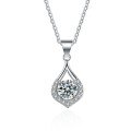 Sterling Silver Moissanite Teardrop Pendant Necklace with Diamond Accents-0-3