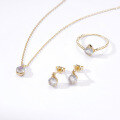 wholesale S925 Silver Plated 14K Gold Japanese Light Luxury OL Versatile Natural Labradorite Women's Necklace and Stud Earrings Wholesale Set Jewelry-0-2