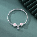 wholesale S990 Silver Korean Fashion Cross-Border New Accessories Women's Bracelet Simple and Stylish Solid Silver Floral Bangle Jewelry-0-0