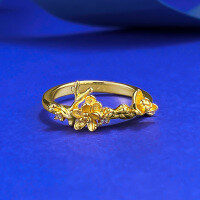 wholesale S925 Gold-Plated Silver Mùjǐng Jewelry Simple and Elegant Floral Plum Blossom Petal Ring for Women-R1370 Golden Plum Blossom Ring Size 9