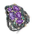 wholesale S925 Silver Italian Designer Craft Gemstone Ring Natural Style European and American Amethyst Ring with Genuine Colored Gemstones-0-4