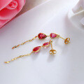 wholesale 925 Silver Long Tassel Simple and Fashionable Red Corundum Earrings, Water Drop Zircon Ear Thread Long Japanese-style Light Jewelry-0-0