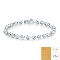 Metal Minimalist Bracelet with 4MM Full-Cut Moissanite Inlay-20 moissanite stones, 4.0mm/30 points each (including GRA certification)  16.5cm