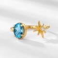 wholesale S925 Sterling Silver Gold-Plated, Japanese-style Light Luxury Retro Topaz Star-Shaped Ring, Open Adjustable, Dropshipping-0-2