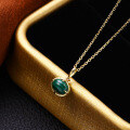 wholesale 9K Gold Light Luxury White Shell Crystal Oval Malachite Double-sided Pendant Women's Elegant Collarbone Necklace-0-1