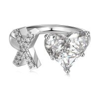 wholesale S925 Sterling Silver European and American Cross-Border Women's Ring with Personalized Letters, Heart, Zircon Inlaid, Adjustable Opening Silver Jewelry for Women-Platinum DY121172-SW-WH(X) Adjustable opening