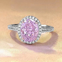 wholesale S925 Sterling Silver New High-Carbon Diamond Powder Oval 7*9mm Ring for Women, Fashionable and Versatile-R620 Pink Diamond No. 6