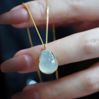 wholesale S925 Sterling Silver All-Over Red Elk Natural Malaysian Jade Buddha Pendant Necklace Women's Collarbone Chain-BX0289-Gold 925 Silver