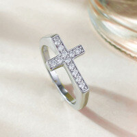 wholesale 925 Silver High-End Jewelry New Minimalist Ins-Style Daily Versatile Ring Women's Cross-Border Design-R965 White Gold Cross Ring  Size 5
