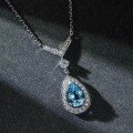 wholesale S925 Sterling Silver Blue Teardrop Aquamarine Necklace Women Summer Fresh Birthstone Collarbone Chain-0-3