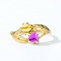 wholesale S925 silver gold-plated new synthetic citrine amethyst geometric feather ring for women wholesale-0-4