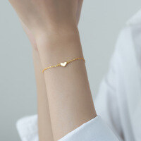 wholesale S925 Sterling Silver Mini Smooth Heart-shaped Simple Live Streaming Source Bracelet S5086-S925 silver one silver 925 silver