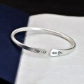 wholesale 999 Silver Open-Ended Small Seal Script "Peace and Joy" Bracelet for Women, Thin Retro Chinese Style Solid Bangle for Students-0-2
