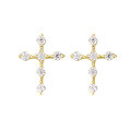 wholesale 10K Gold Japanese-style lightweight luxury and elegant Moissanite cross earrings, versatile for daily wear-0-4