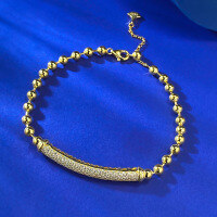 wholesale Metal material first, Mu Jing Jewelry Live New European and American Beaded Bracelet for Women, Sparkling Full Diamond Advanced Versatile Chain Fashion Personalized Style-B130 Gold Bracelet Adjustable
