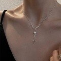wholesale S925 Sterling Silver Sweet Cross Tassel Inlaid Diamond Starry Y-Collar Necklace D8823 for Women-0-0