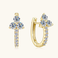 wholesale Metal material at the beginning: European and American cross-border Ins geometric ear clips, lightweight luxury micro-set unique design moissanite earrings, bohemian style ear accessories-White 0.39 carats+0.39 carats