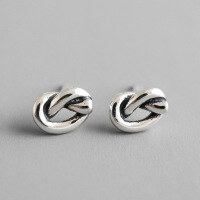 wholesale S925 Sterling Silver AE1043 Korean Style Knot Retro Distressed Personality Single Knot Earrings for Women-Vintage Silver [with Sterling Silver Earrings] 925 Silver