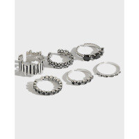 wholesale S925 Sterling Silver Korean Designer Ring Vintage Inspired Distressed Stone Set Open Adjustable Ring for Women-F model JA191