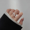 wholesale S925 silver double-layer irregular cross pearl ring Korean version geometric personality jewelry R00239-0-2