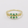 wholesale 18K Gold Geometric Green Gemstone Full-Cut Diamond Ring for Fashion Commuting, Simple Style-0-1