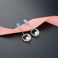 wholesale S925 Sterling Silver Women's Minimalist Style Zircon Round Earrings Korean Version Blue Diamond Pearl Stud Earrings Exquisite Elegant Ear Drops-0-3