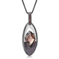 wholesale 925 Silver Italian Craft Original Designer Gemstone Necklace with Natural Tea Quartz Pendant-0-4