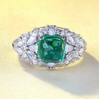 wholesale S925 Silver New Simulated Emerald 7*7mm Sugar Loaf Ring for Women, Daily Fashion Wealthy Style-R710 Green Diamond No. 8