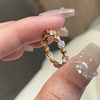 wholesale Metal: 925 Silver Gold Plated Zhuo Zhifan Jewelry Gold-Plated Round Bezel with Diamond Ring, Simple Little Red Book Ring Band Jewelry Fashion Style-R827 Gold 8